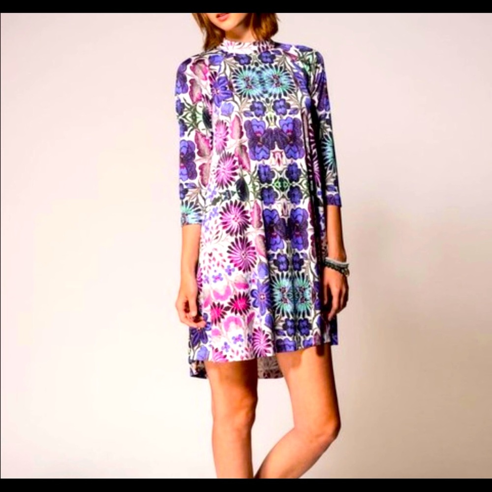 Free People 3/4 sleeve mock neck floral dress, Medium, Fiesta Floral